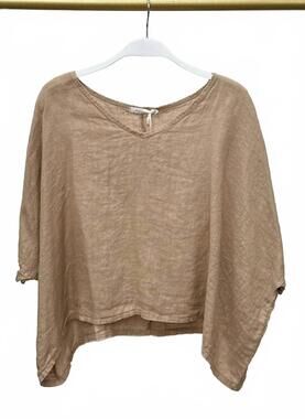 NEW MILIO MILANO women's dolman linen top in camel